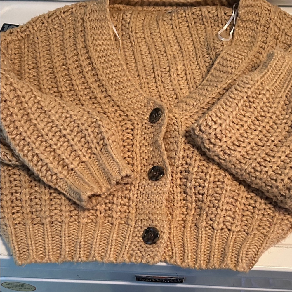 Chunky Knit Button-Front Sweater Cardigan - Camel